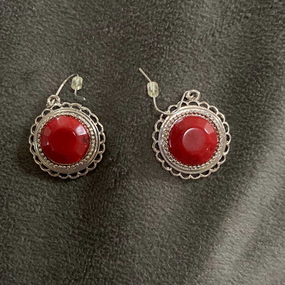 Silver and red earrings
